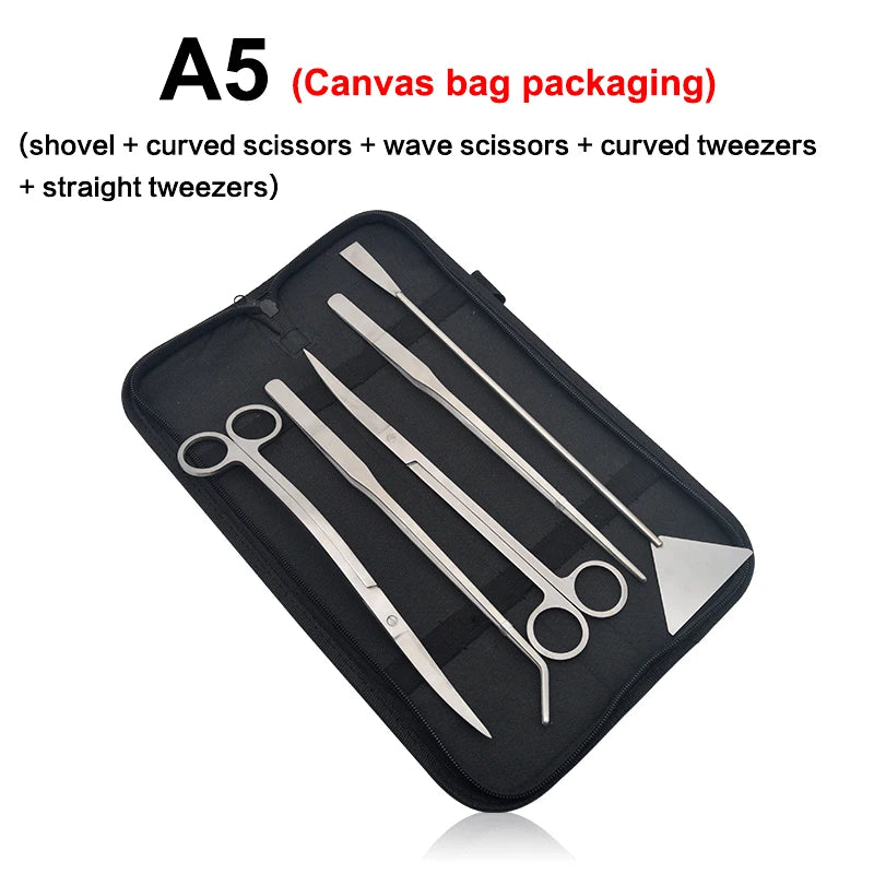 Stainless Steel Aquarium Tool Set with Scissors, Tweezers, and Shovel