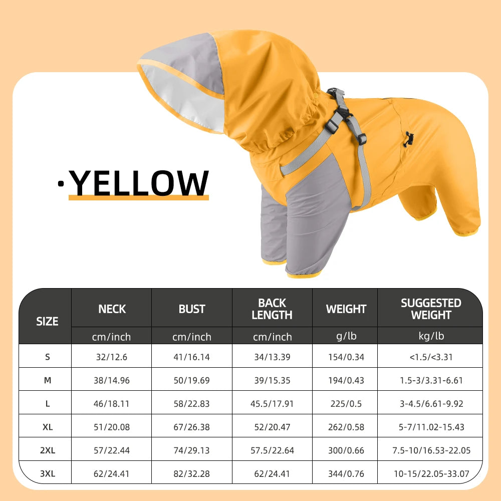 Double-Layer Waterproof Dog Raincoat with Built-in Harness and Detachable Hood