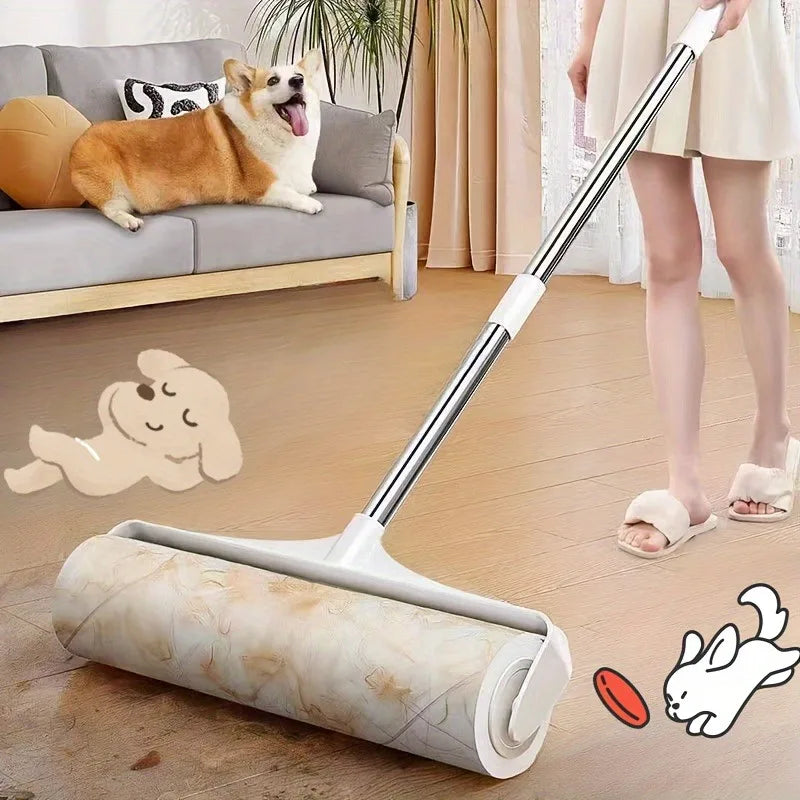Retractable Lint Roller with Refills – Long-Handled Pet Hair Remover for Furniture and Floors