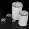 Three stainless steel roof and floor drain mesh covers of varying sizes displayed against a black background.