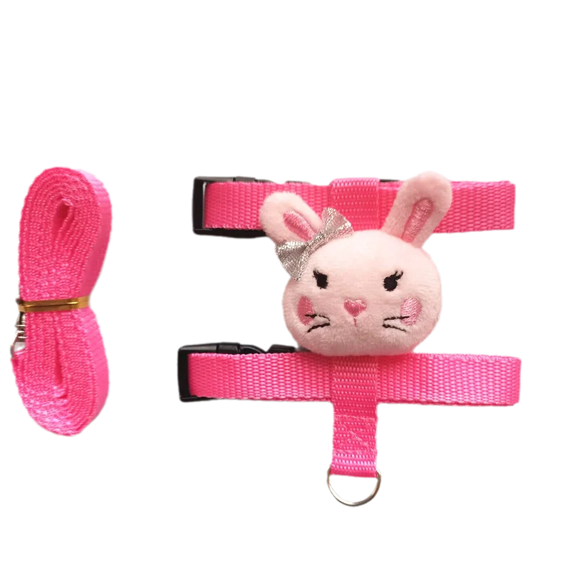 Pink cartoon rabbit harness and leash set for small animals