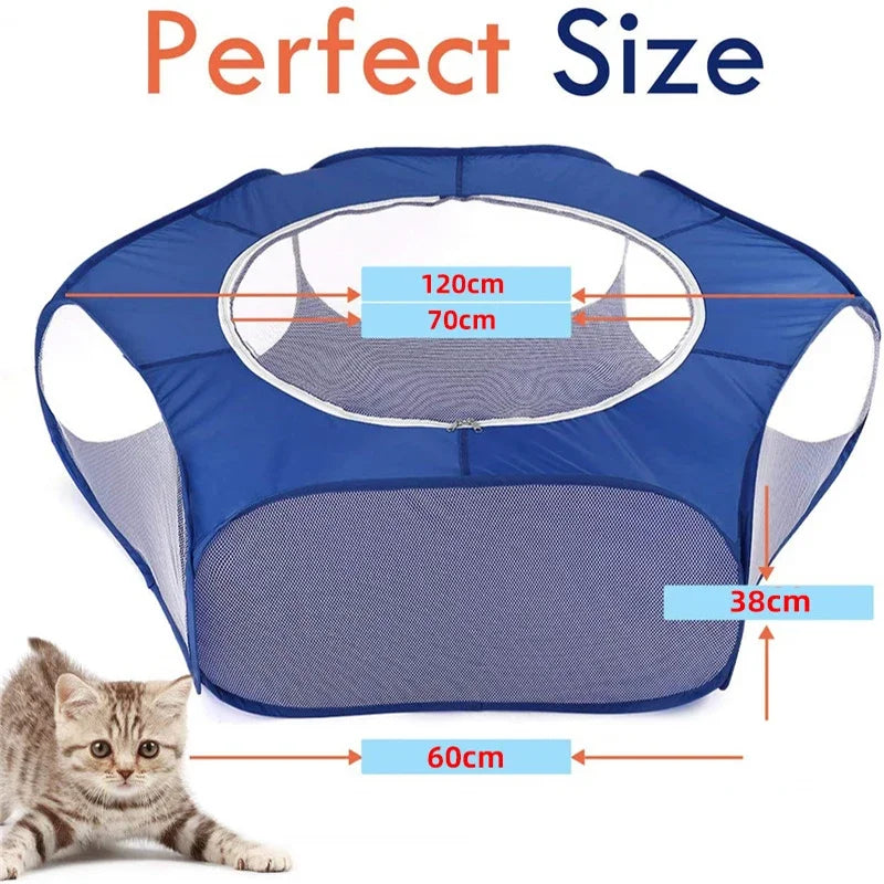 Foldable Transparent Pet Playpen — Portable Indoor & Outdoor Tent for Cats, Small Dogs, and More
