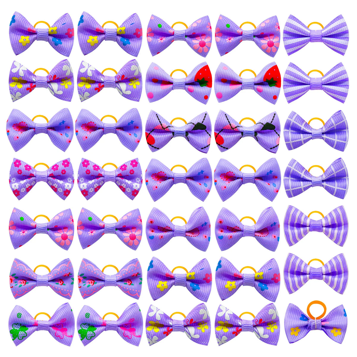 Pet Hair Bows with Rubber Bands - Assorted Styles for Small Dogs and Cats