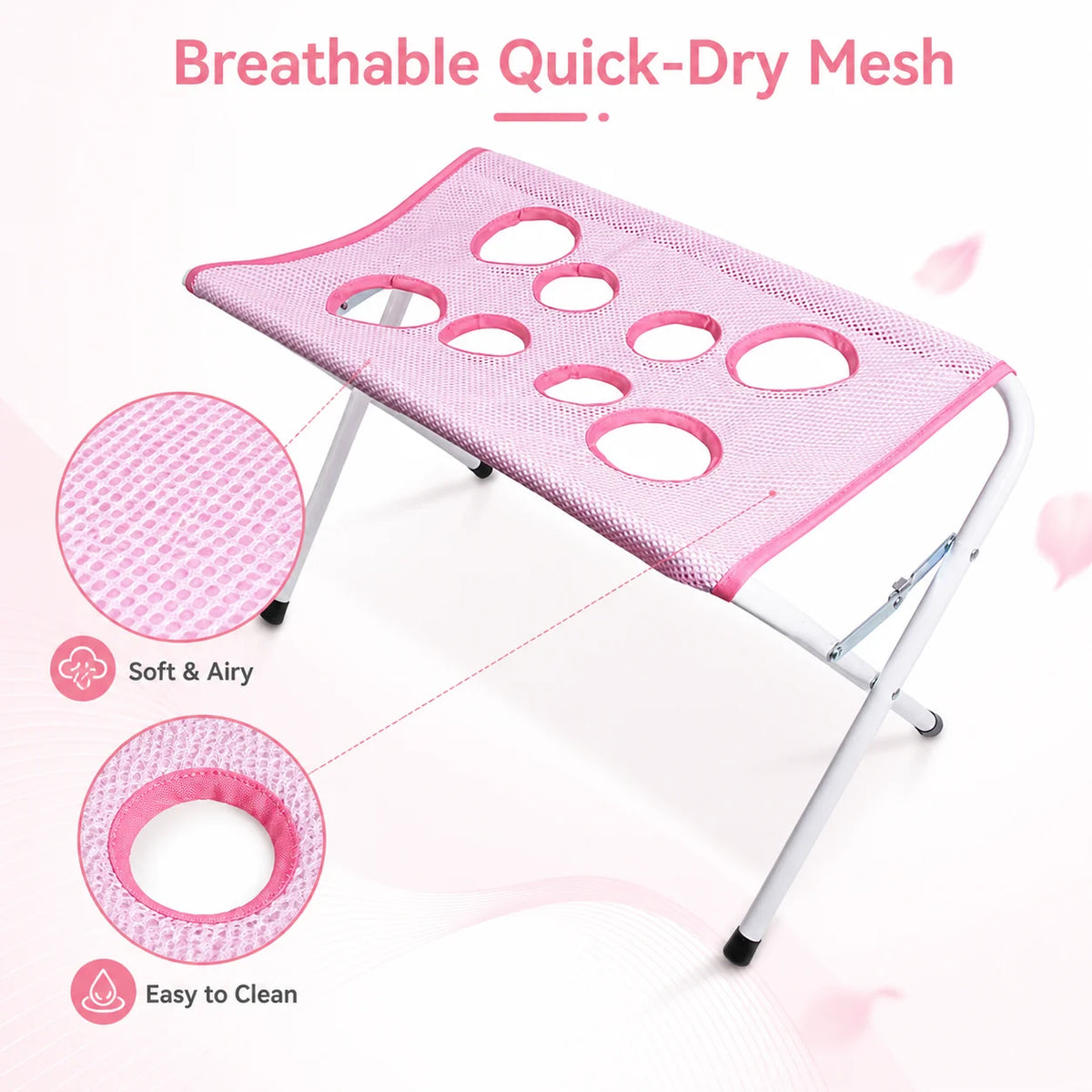 Hamac pliable en maille rose, respirant et à séchage rapide, pour le toilettage des animaux (bain et coupe des griffes)