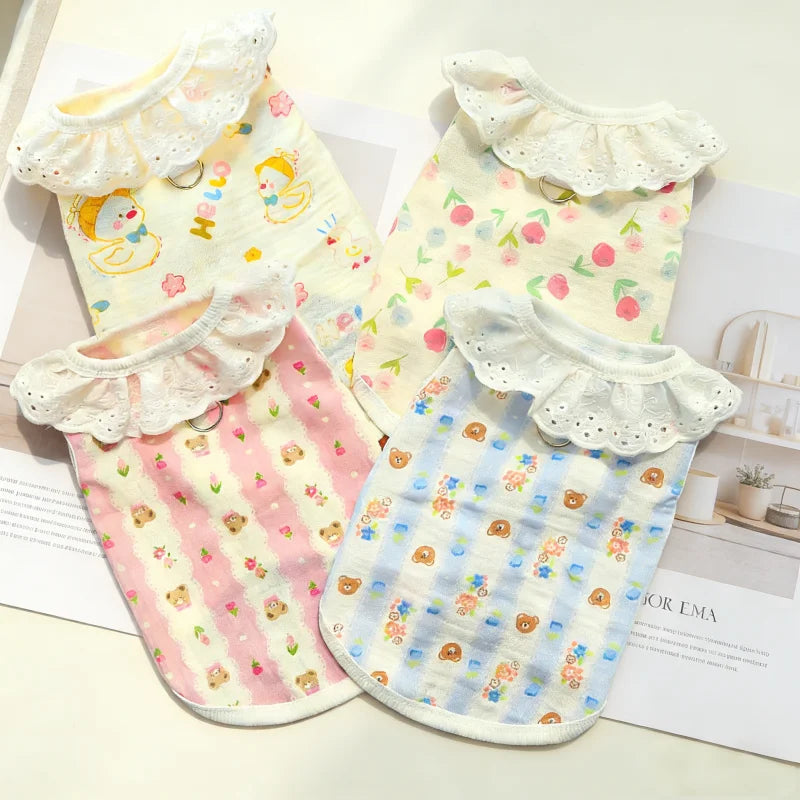Lace Collar Dog Vest with D-Ring Summer Pet Shirt