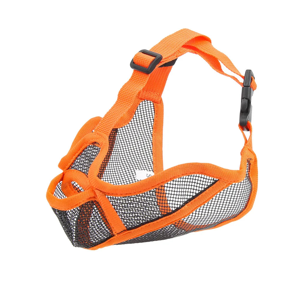 Orange and black nylon dog muzzle for short-nosed breeds
