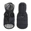 Black waterproof hooded dog jacket with a fleece lining for small and medium breeds