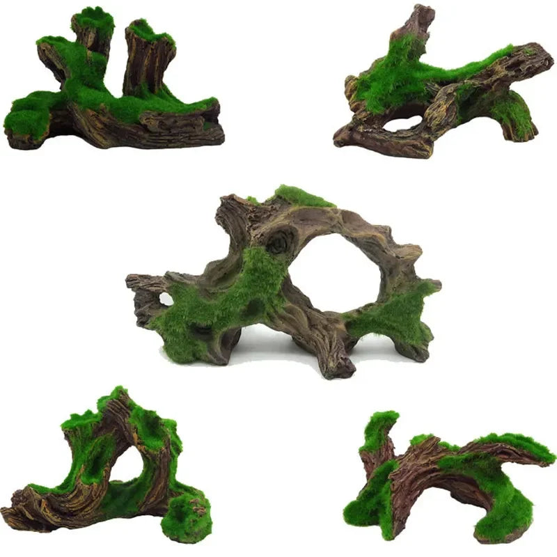 A collection of natural wood moss roots used as aquarium decoration.