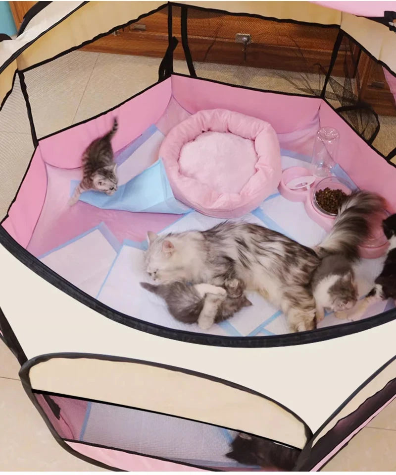 Foldable Octagonal Pet Tent with Breathable Mesh - Portable Outdoor Dog & Cat Shelter