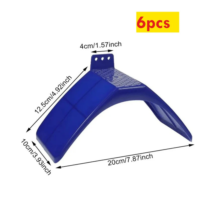Six perches en plastique bleus pour oiseaux, mesurant 12,5 cm de long et 20 cm de large.