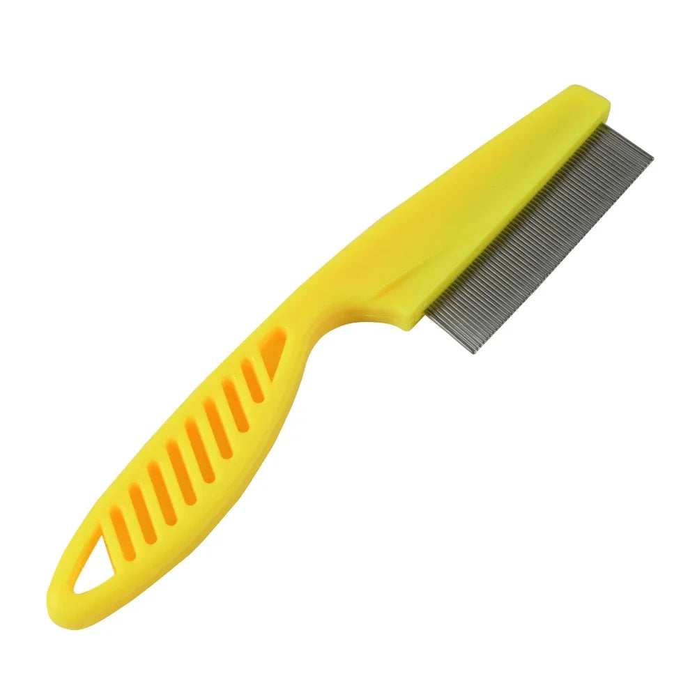 Yellow stainless steel pet grooming comb with fine teeth