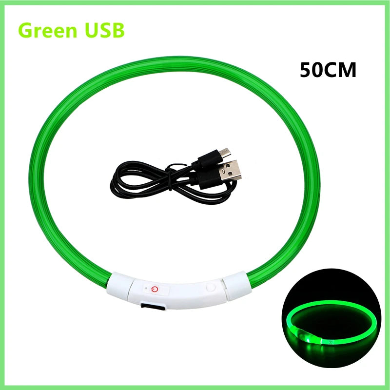 Green USB light collar with a 50cm flexible wire and a white base unit.