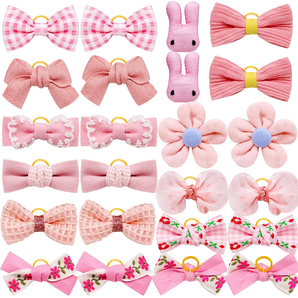 Pink Bow Hair Clips for Small Dogs - Pet Grooming Accessories (10 Pack)