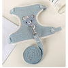 Light blue nylon dog harness and leash set with a bear charm