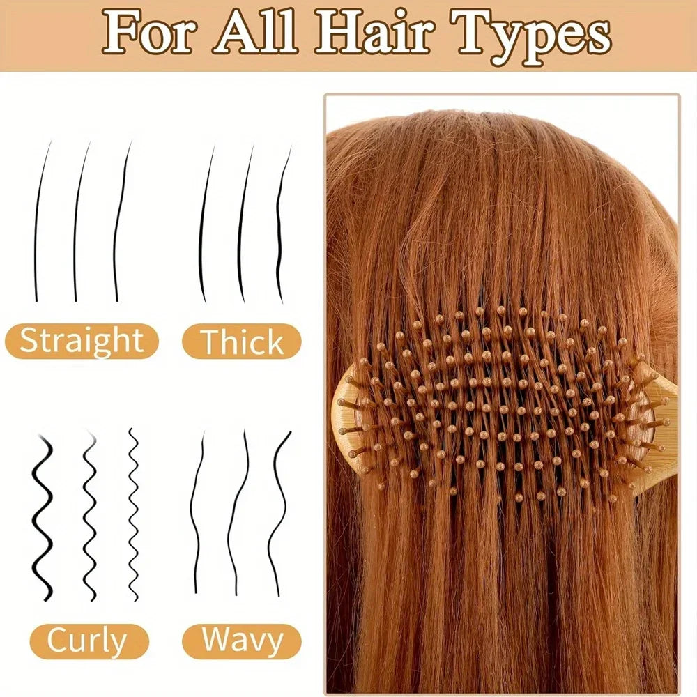 Natural Bamboo Air Cushion Scalp Massage Hair Brush – Detangling & Anti-Static