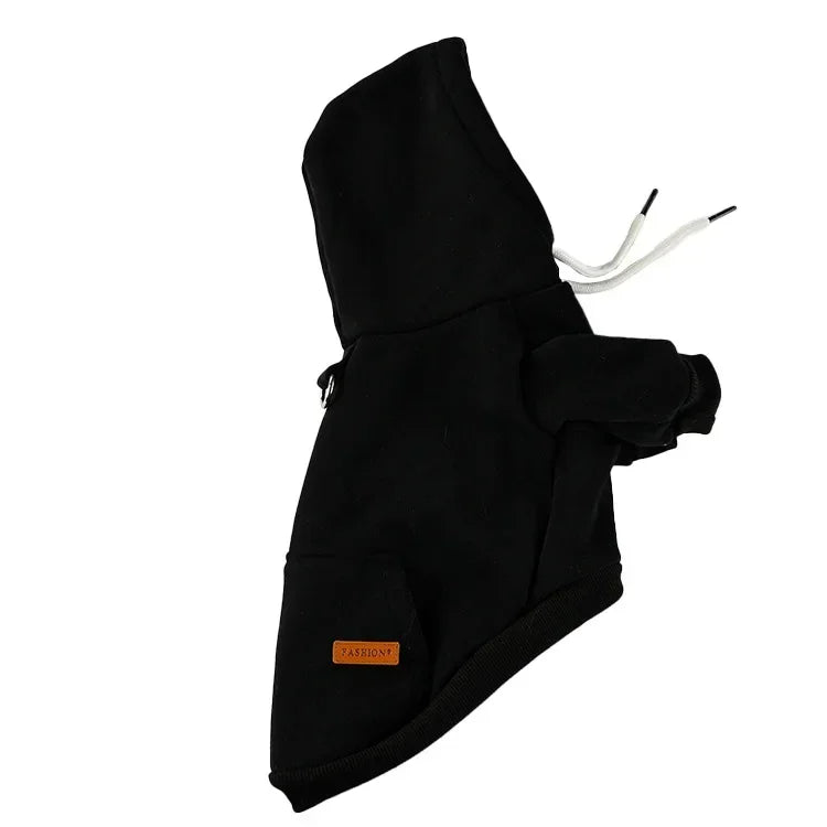 Black warm fleece dog hoodie for small and medium breeds