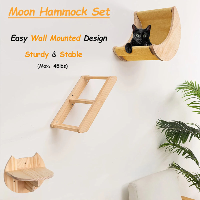 Étagère Murale pour Chat en Forme de Lune avec Hamac