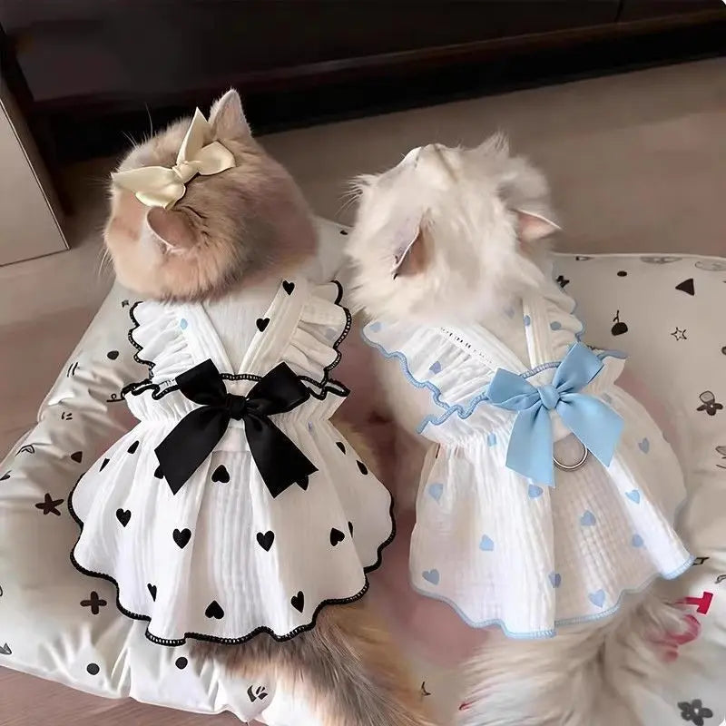 Summer Bow Heart Print Pet Dress for Small Dogs and Cats