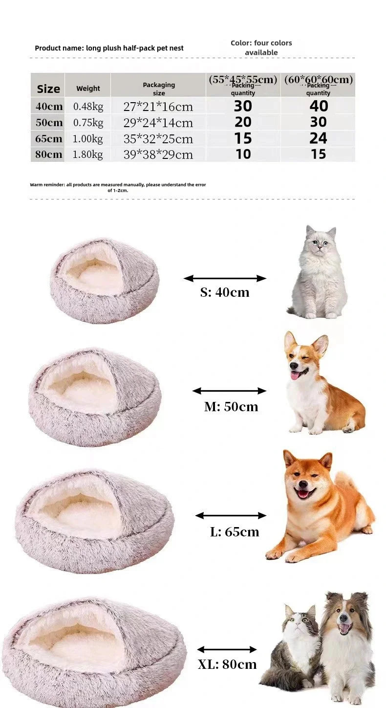 Lit Semi-Ouvert en Peluche pour Chats et Chiens