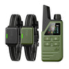 A green electric dog training collar with a black strap and a separate remote control unit.