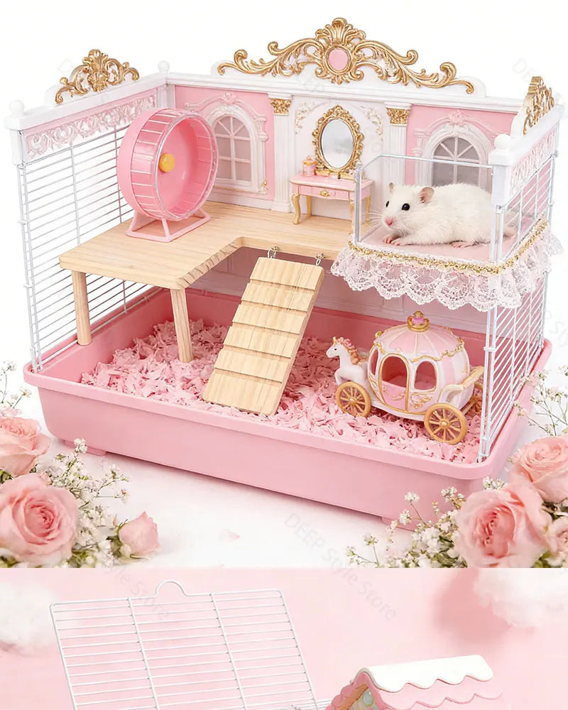 L-Shaped Wooden Hamster Platform with Stairs