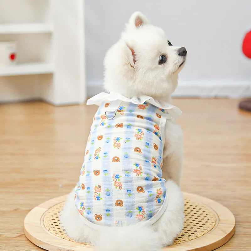 Lace Collar Dog Vest with D-Ring Summer Pet Shirt