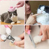 Tierpflege-Set mit Katze und Werkzeugen für Nagelpflege und Baden.