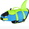 Neon yellow and blue dog life jacket for swimming with reflective features
