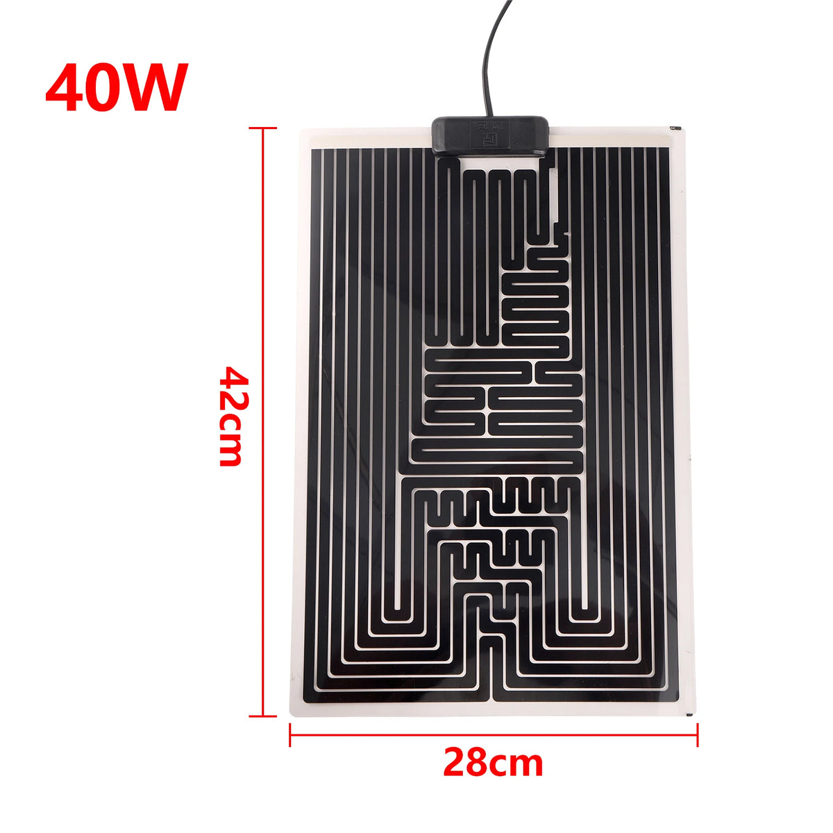 Black reptile heat mat with a serpentine heating element and thermostat visible against a white background.