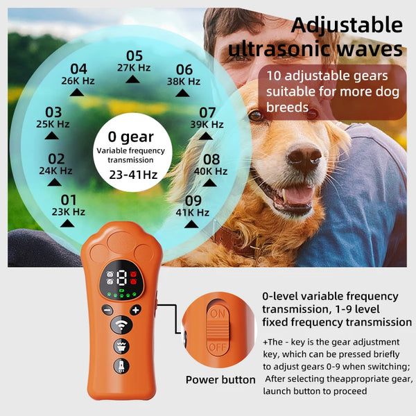 Paw-Shaped Ultrasonic Dog Repeller with Adjustable Frequency Levels and LED Flashlight