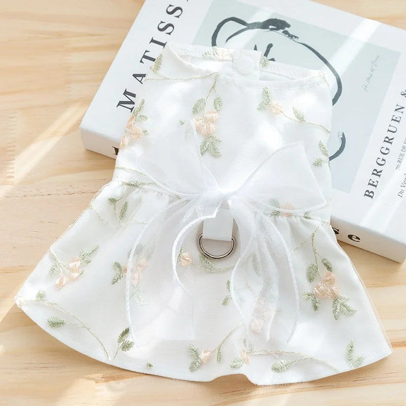 Princess-Style Dog Dress with Bow and Butterfly Skirt