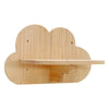 A light wood wall-mounted cat tree and hammock with a cloud-shaped design.