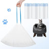 Weißer wiederverwendbarer Katzenstreu-Liner mit drei zylindrischen Linern und einer Katze, die eine Katzentoilette benutzt.