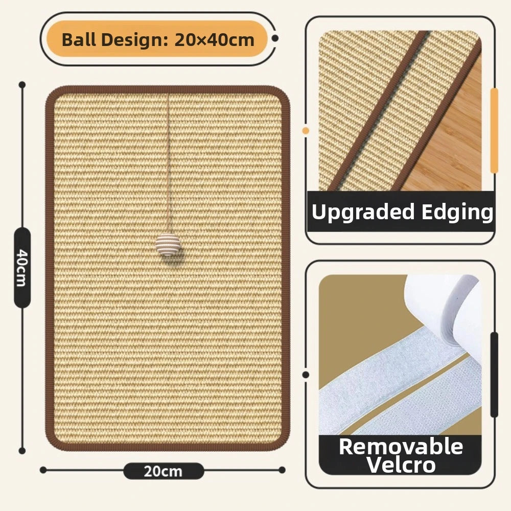 Sisal cat scratching board featuring a ball design with upgraded edging and removable velcro