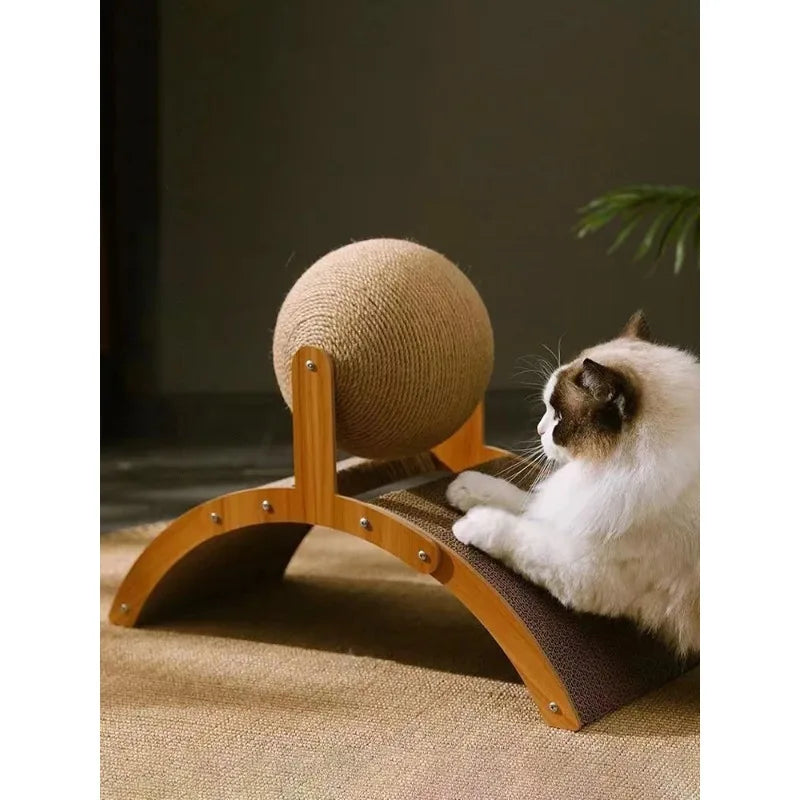 Griffoir en Bois 2-en-1 avec Balle en Sisal