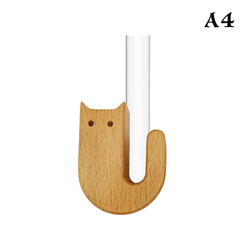 Holzige Katzen-Form Vase mit weißer zylindrischer Öffnung für Heimdekoration