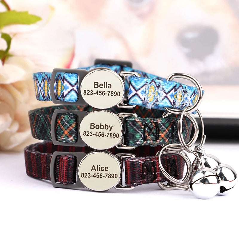 Personalisierte Katzenhalsband mit gedrucktem Design und graviertem ID-Anhänger
