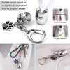 Stainless steel memorial pet ashes keychain with a paw print design shown in various forms.
