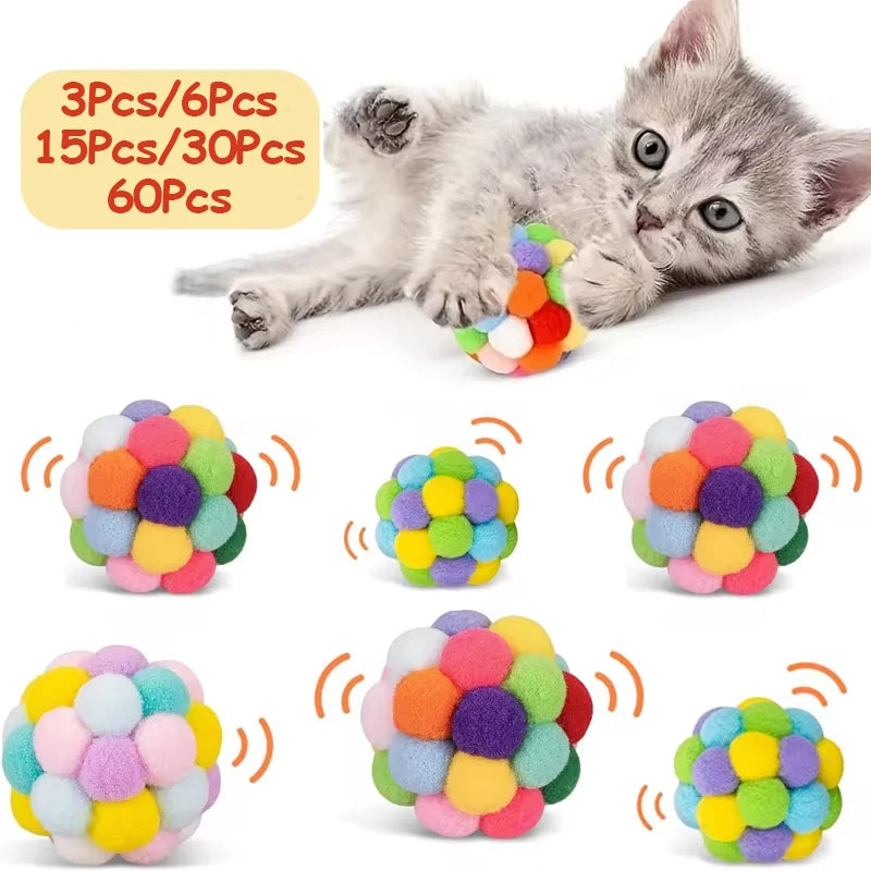 Balles de jouet pour chat en peluche avec grelots