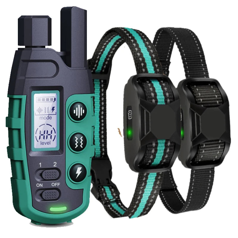 Collar de entrenamiento eléctrico verde para perro con correa negra y unidad de potencia