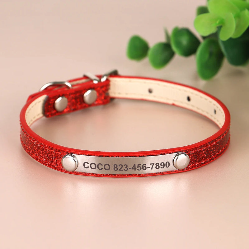 Individuell gravierte Leder-Hundehalsband mit ID-Tag