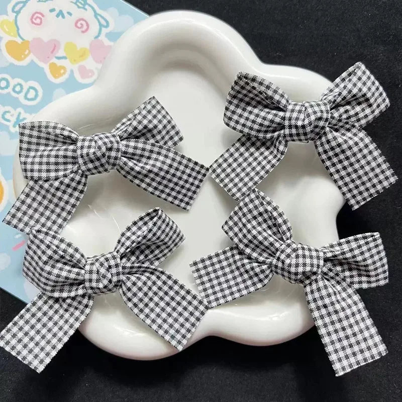 Red Plaid Fabric Bow Hair Clips for Girls
