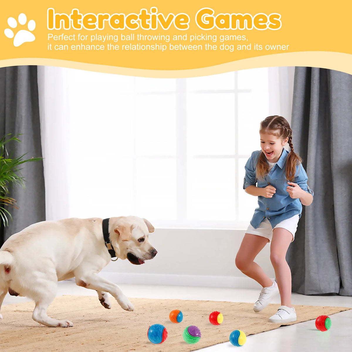 Squeaky Dog Balls (6-Pack) – Durable TPR Chew Toys for Interactive Play