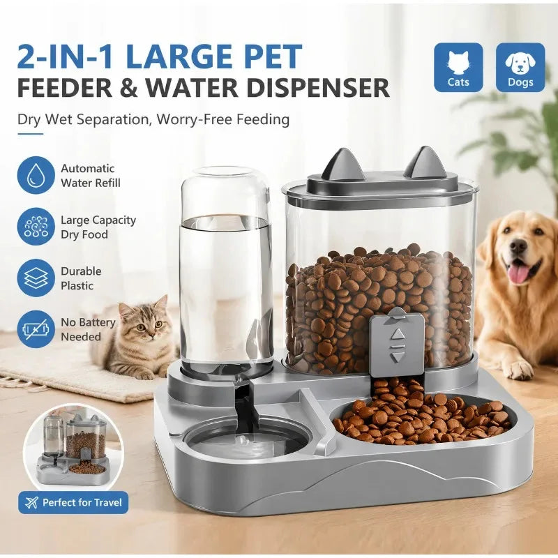 2-in-1 Pet Water and Food Dispenser with Dual Bowls