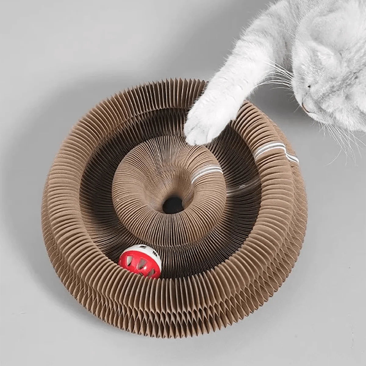 Foldable Corrugated Cat Scratcher with Bell and Catnip