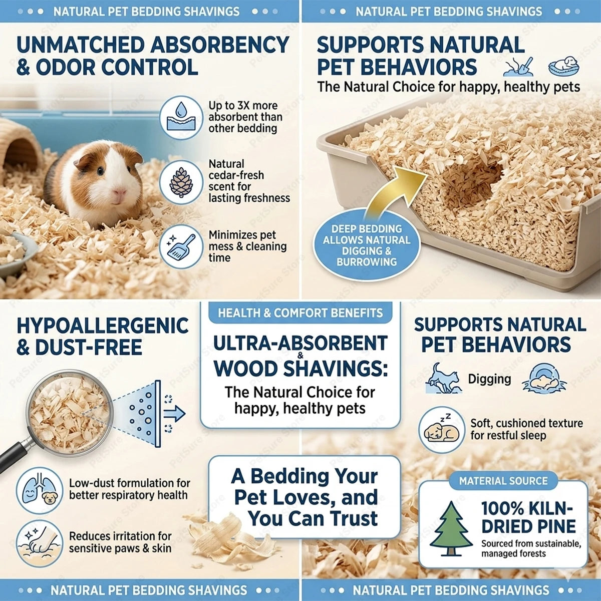 Aserrín natural y materiales de cama para jaulas de mascotas