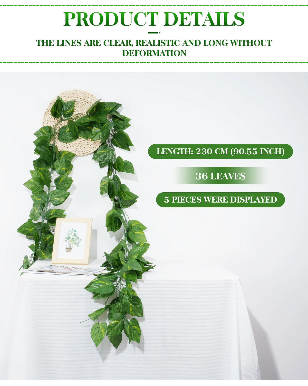 Artificial Ivy Vine Garland – 2.3m Hanging Silk Leaf Decor