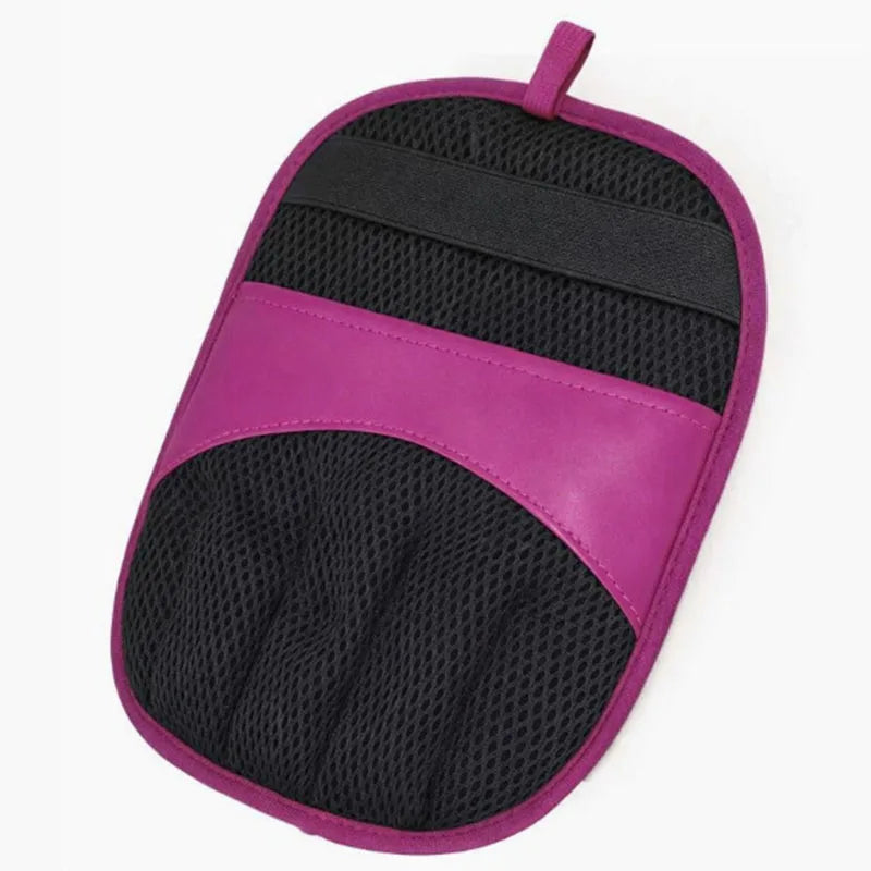 Reusable pet hair removal gloves featuring a purple and black design with segmented pads.
