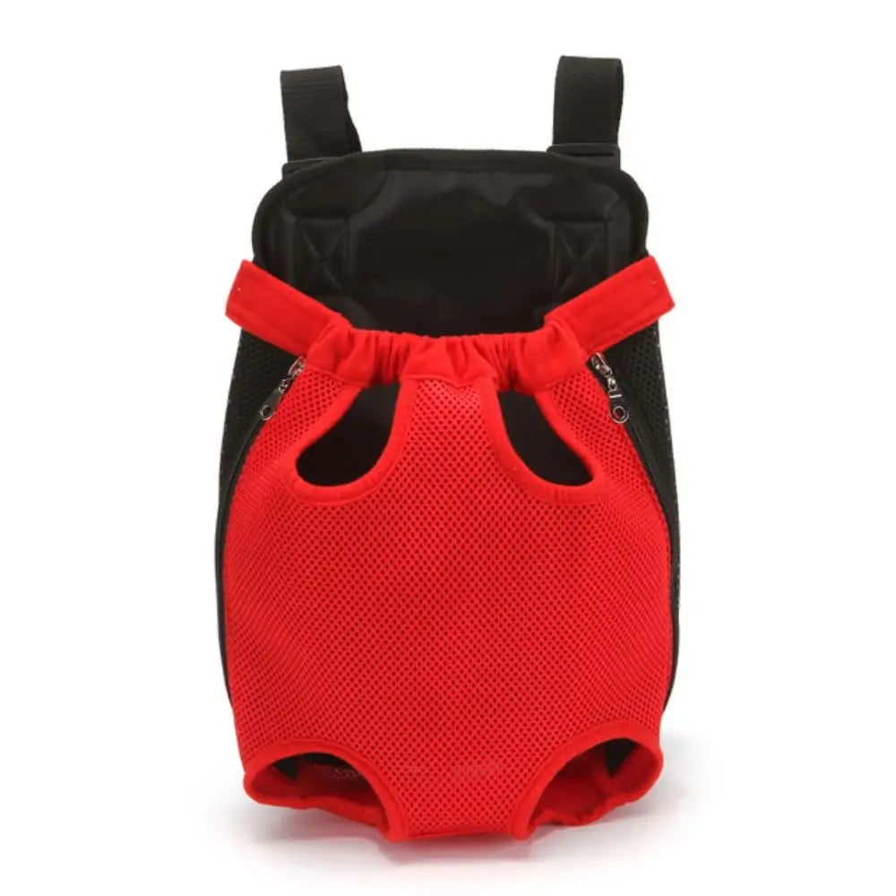 Red and black convertible pet carrier backpack with mesh panels