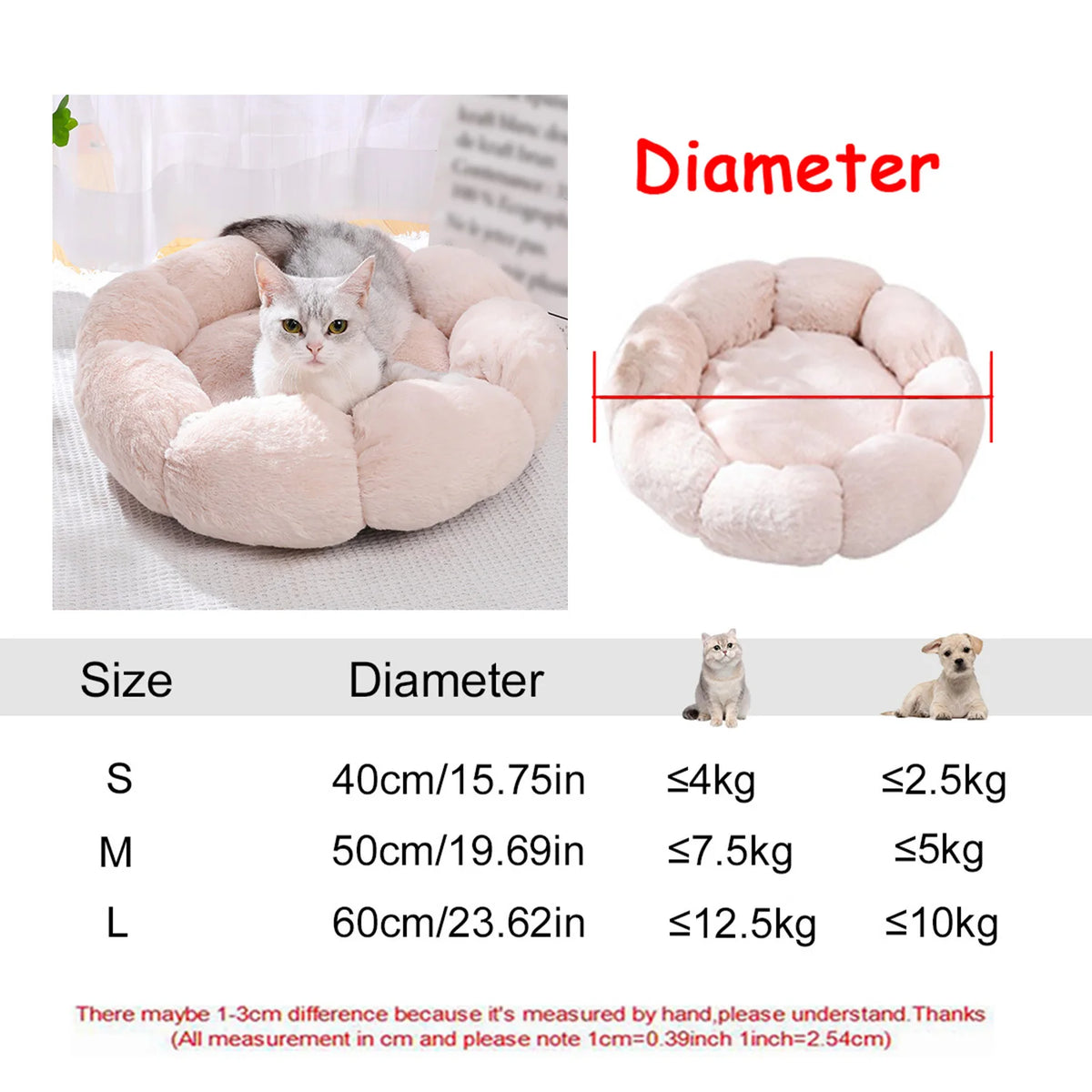 Cozy Plush Round Pet Bed for Dogs and Cats